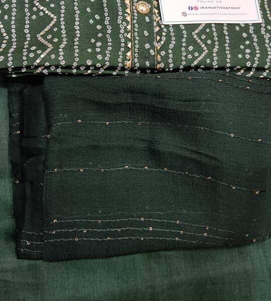 Green Modal Silk Top With Cotton Bottom With Beautiful Chiffon Dupatta