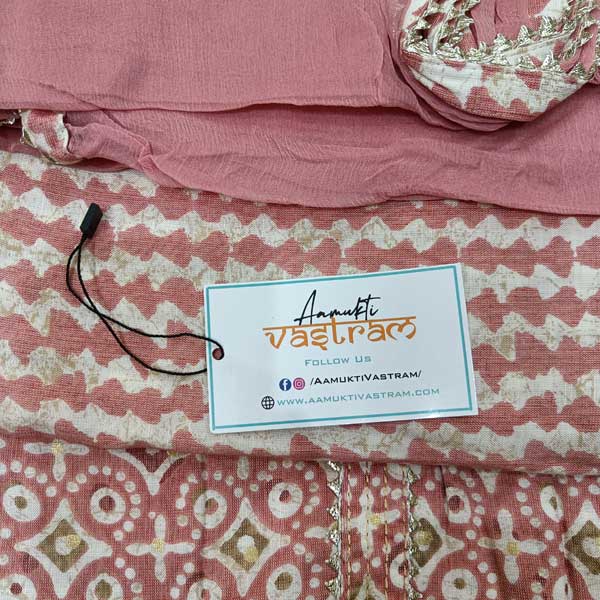 Pink Mix And Match Rayon Suit With Chiffon Dupatta